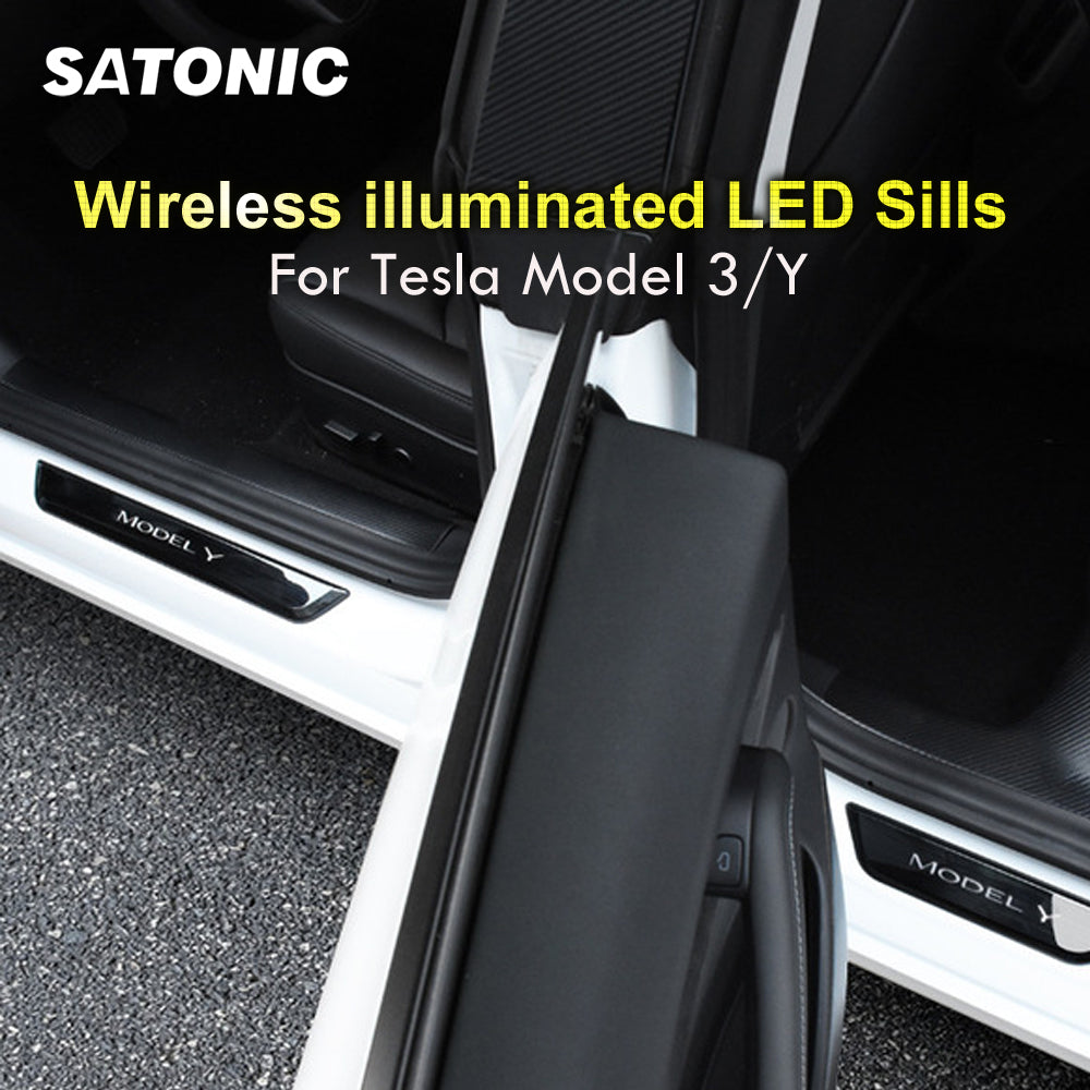 Einstiegsleisten mit LED Licht für Tesla Modell Y 2023-2018 Modell 3  Vorne/Hinten Magnetisch Gesteuert beleuchtet Einstiegsleisten - AliExpress