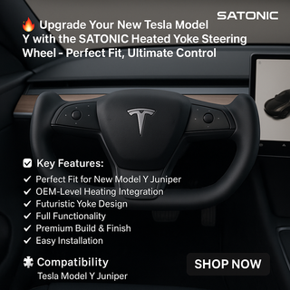Upgrade Your New Tesla Model Y Juniper with the SATONIC Heated Yoke Steering Wheel – Perfect Fit, Ultimate Control