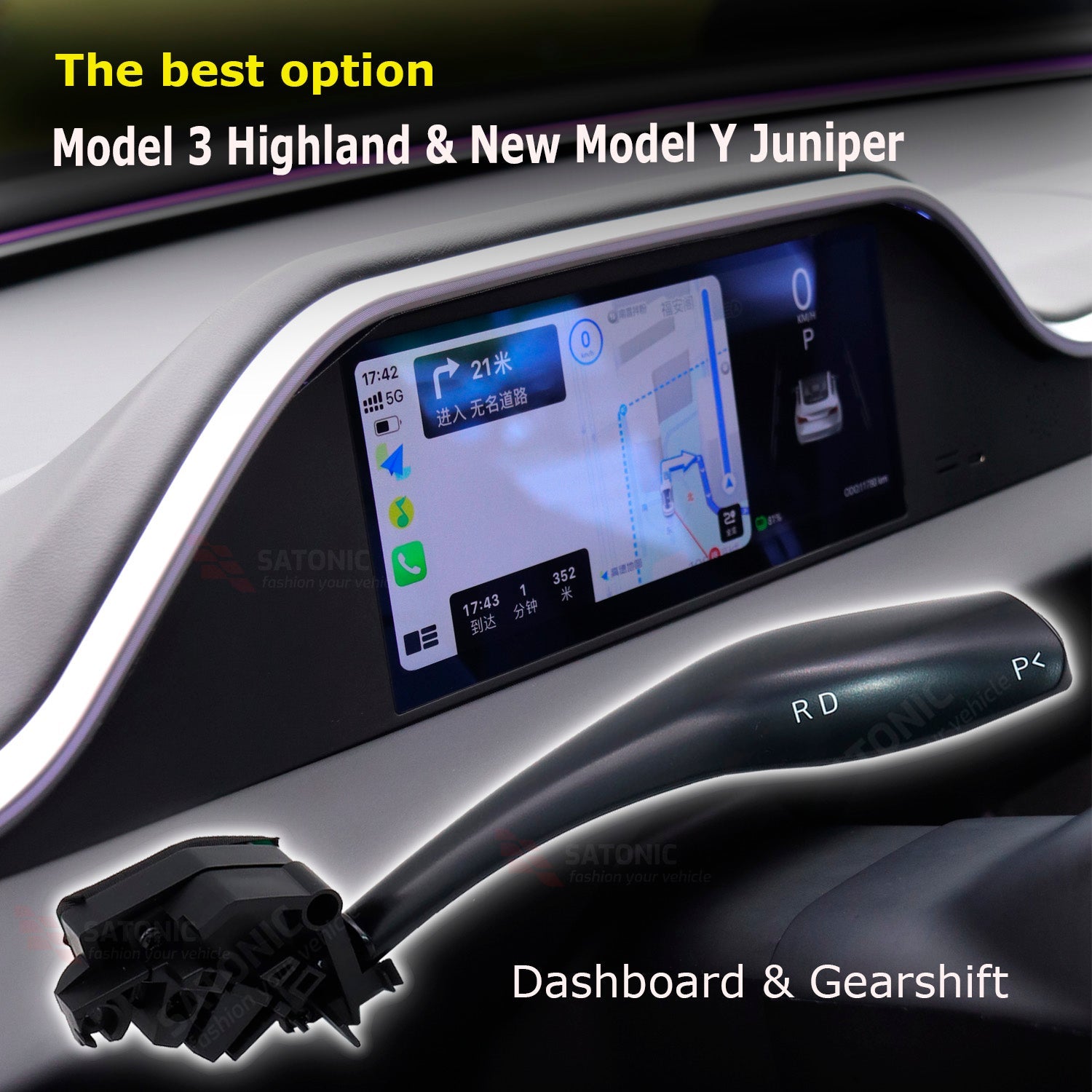 SATONIC 9" Full-Cover CarPlay Screen for Tesla Model Y Juniper & Model 3 Highland