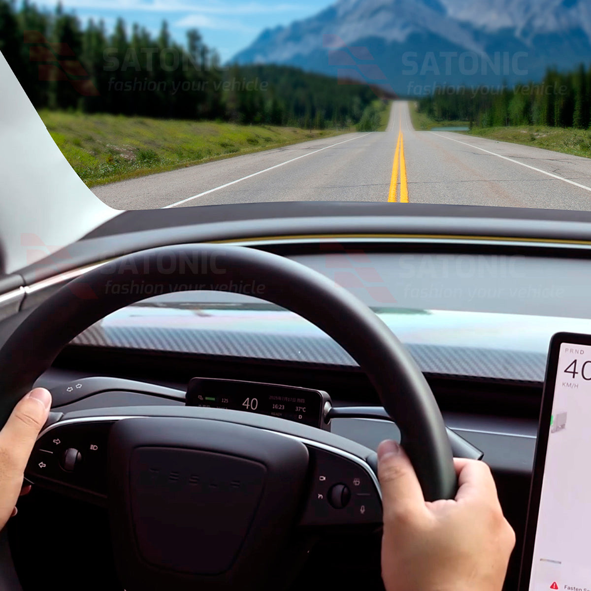 SATONIC Smart Dashboard + Gear Stalk for Tesla Model 3 Highland & 2026 Model Y Juniper – Would You Use It?