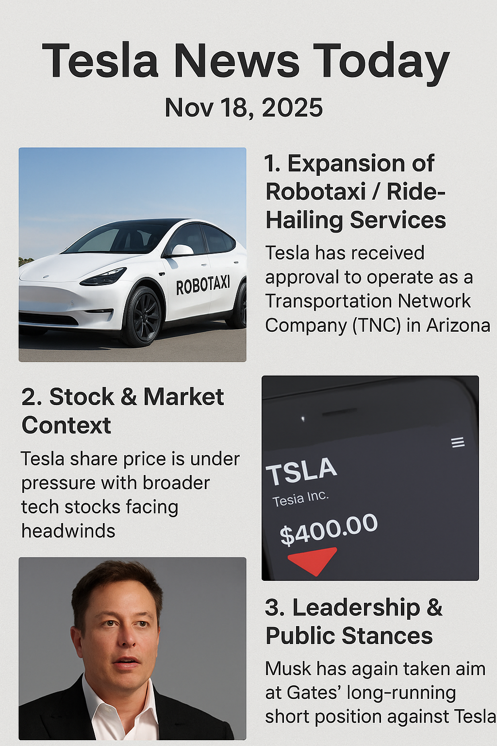Tesla, Inc. (TSLA) — Latest Developments (Nov 18 2025)