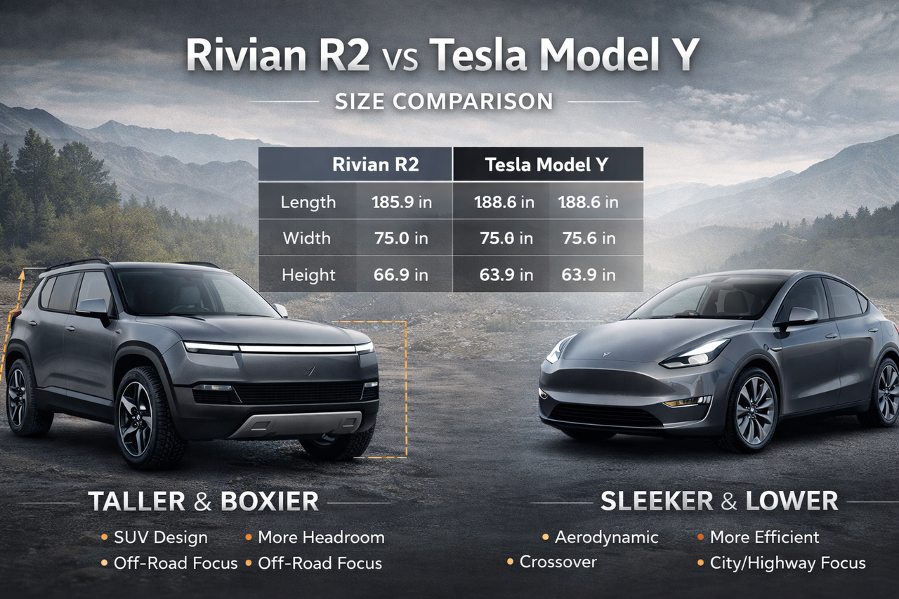 Rivian R2 Vs Tesla Model Y Size Comparison Explained rivian-r2-vs-tesla-model-y-size-comparison-explained