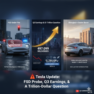 🚨 Tesla Update: FSD Probe Expands, Q3 Earnings Loom, and a Trillion-Dollar Question