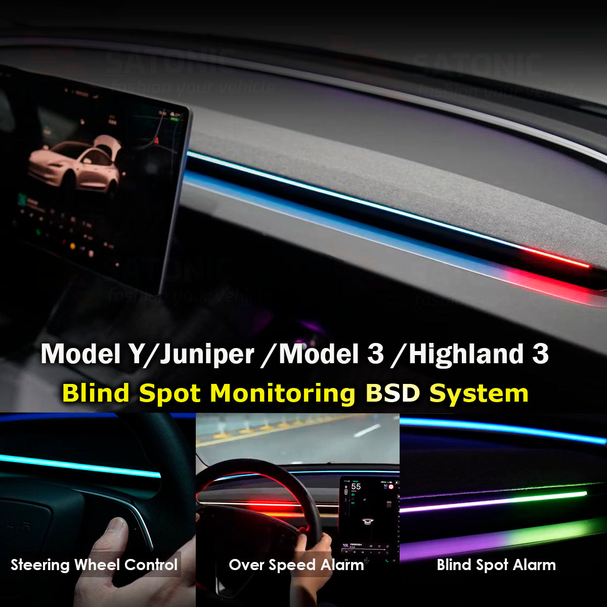 Model Y Juniper & Model 3 Highland Air Vent BSD Blind Spot Monitoring with Ambient LED Light