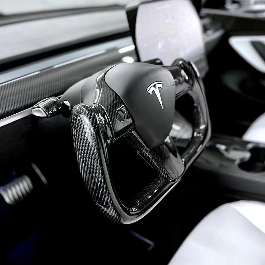 Model 3 & Y Full Real Carbon Fiber Yoke Steering Wheel