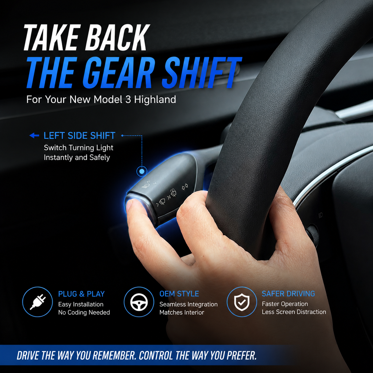 gear stalk Tesla Model 3 Highland Gear Selector & Turn Signal Stalks – Plug & Play OEM Style