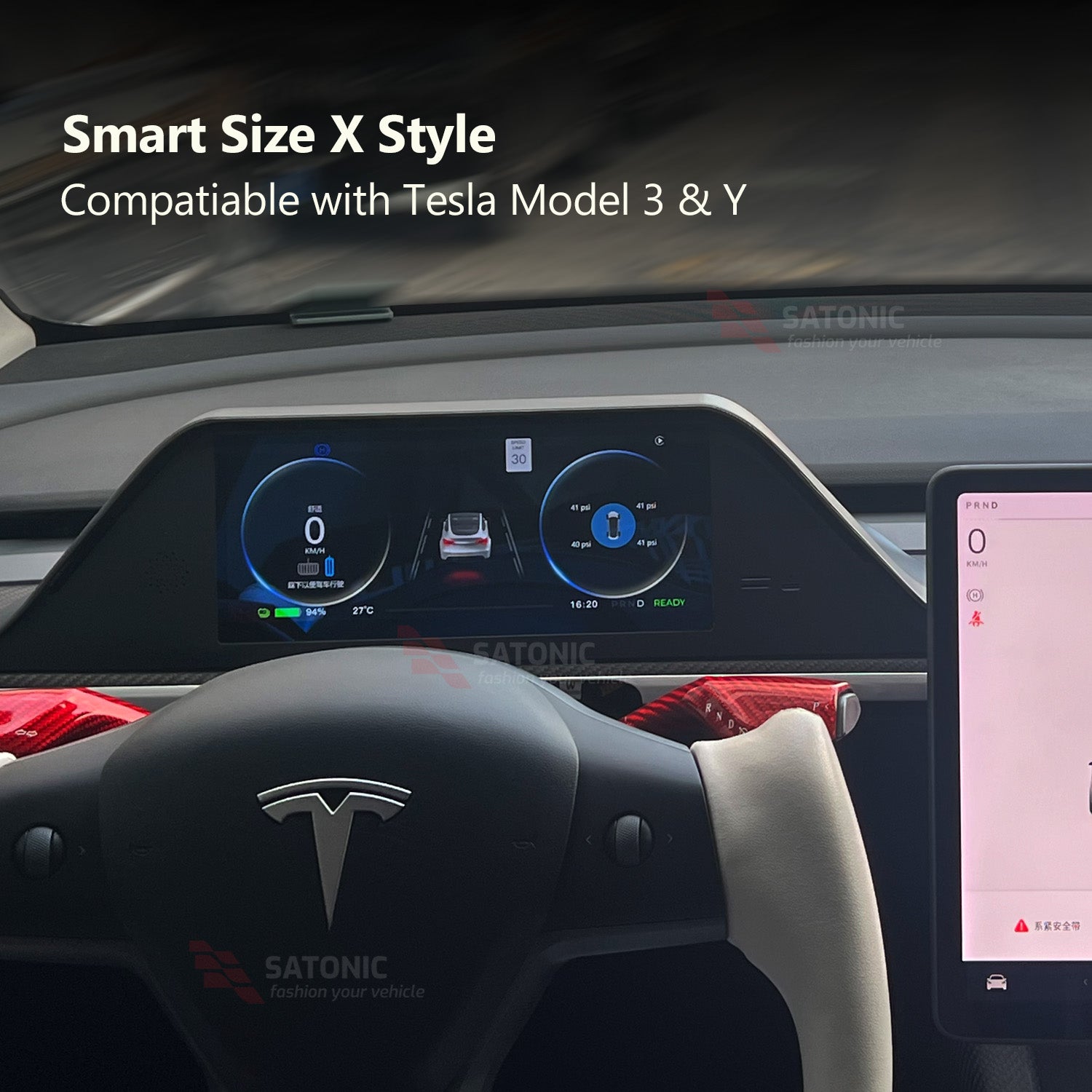 SATONIC 9 inch Dashboard For Tesla Model 3 & Y , Free Air Vent Fashion Upgrade Accessorries