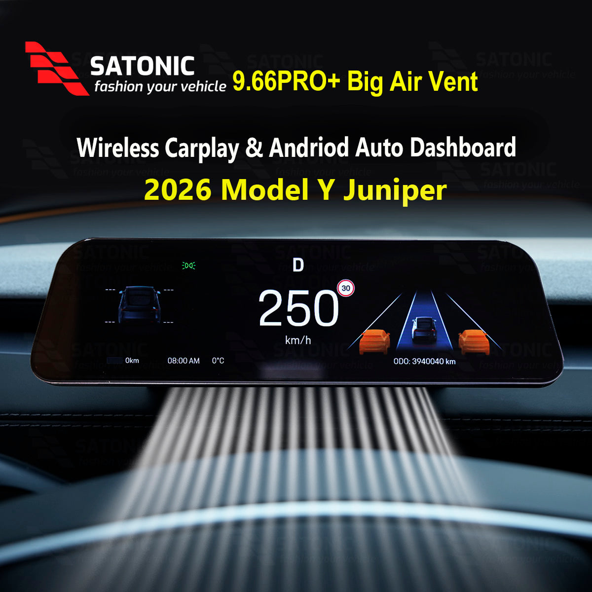SATONIC 9.66pro Dashboard Screen For Tesla Model 3 / Y / Highland 3 / Model Y Juniper