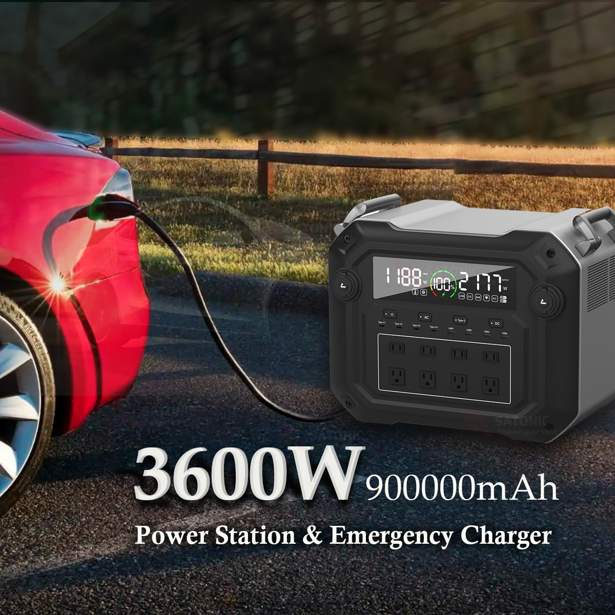 SATONIC Portable EV Power Outlet — Transform Your Tesla into a Mobile