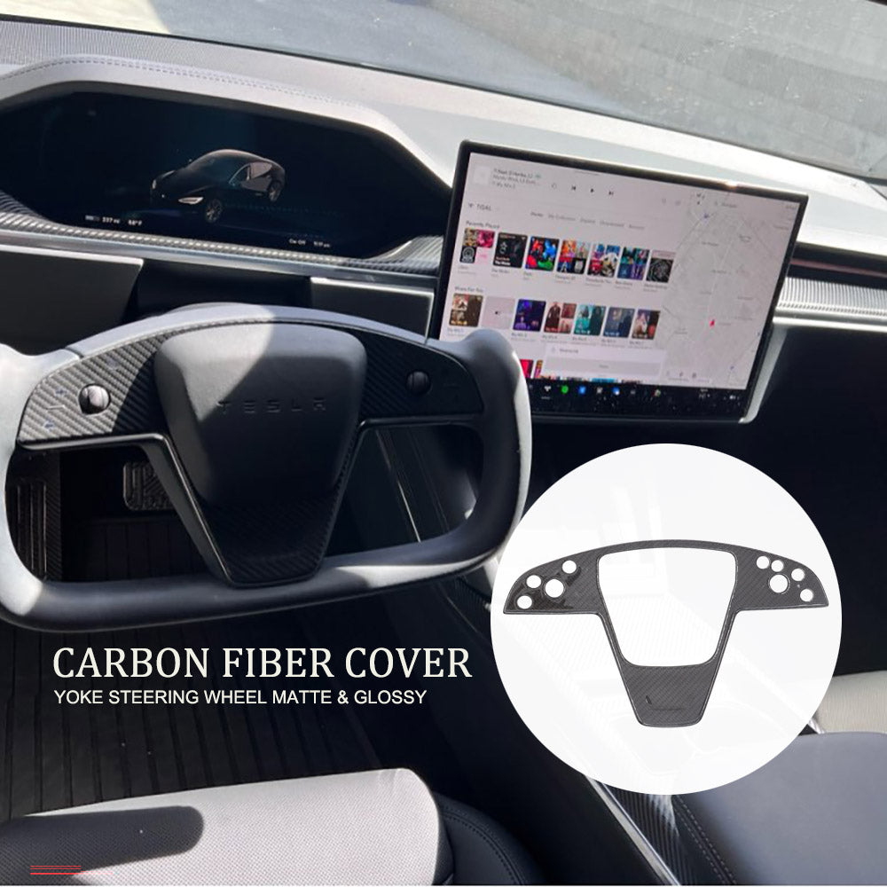 2021+ Model S/X Plaid Steering Wheel Trim Panel Carbon Fiber Cover